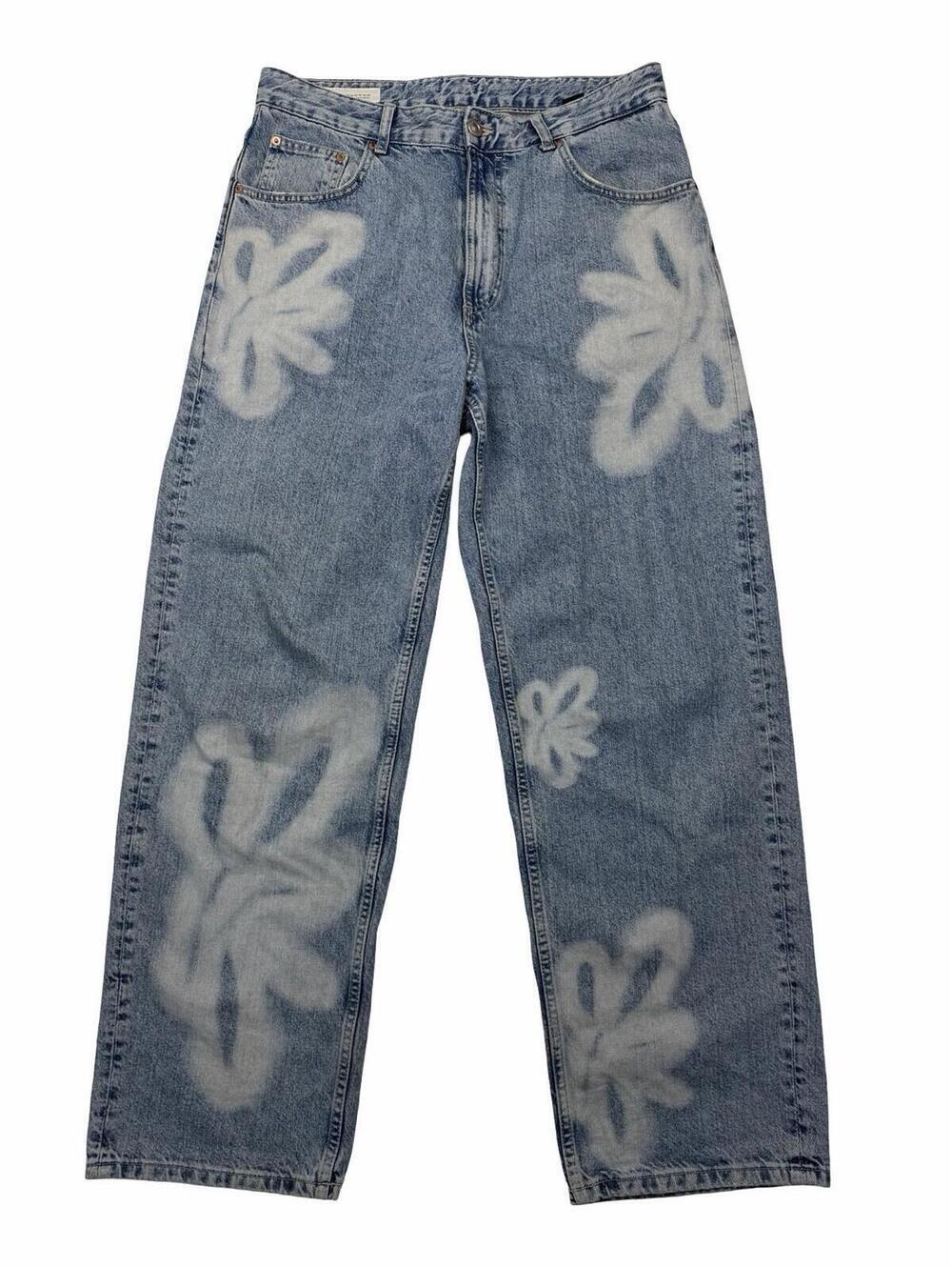 Zara Flower Paint Print Baggy Jeans Light Wash Size 34 W | 32 L